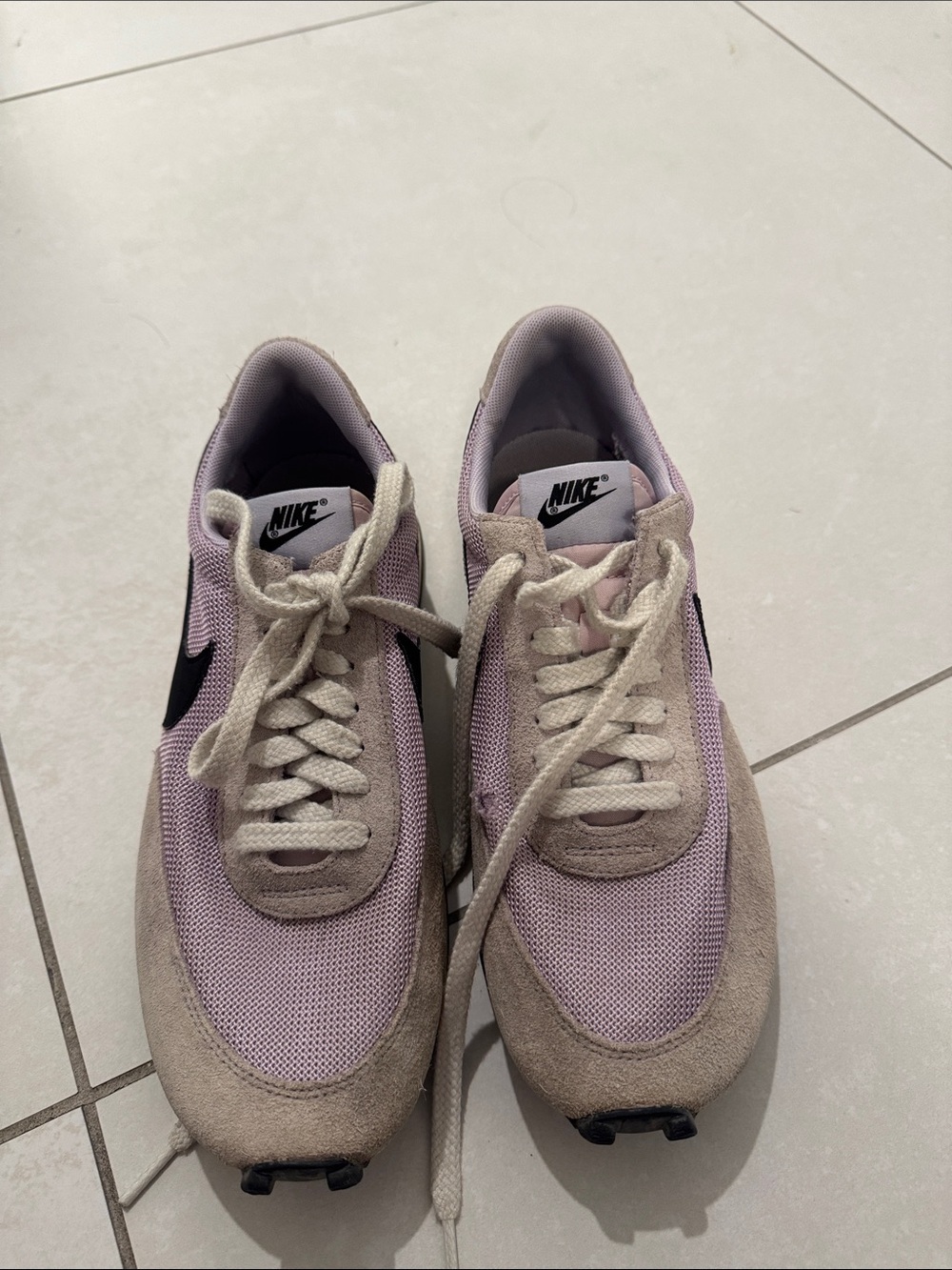 Nike Women’s Lavender & Beige Suede Mesh Sneakers with Black Swoosh